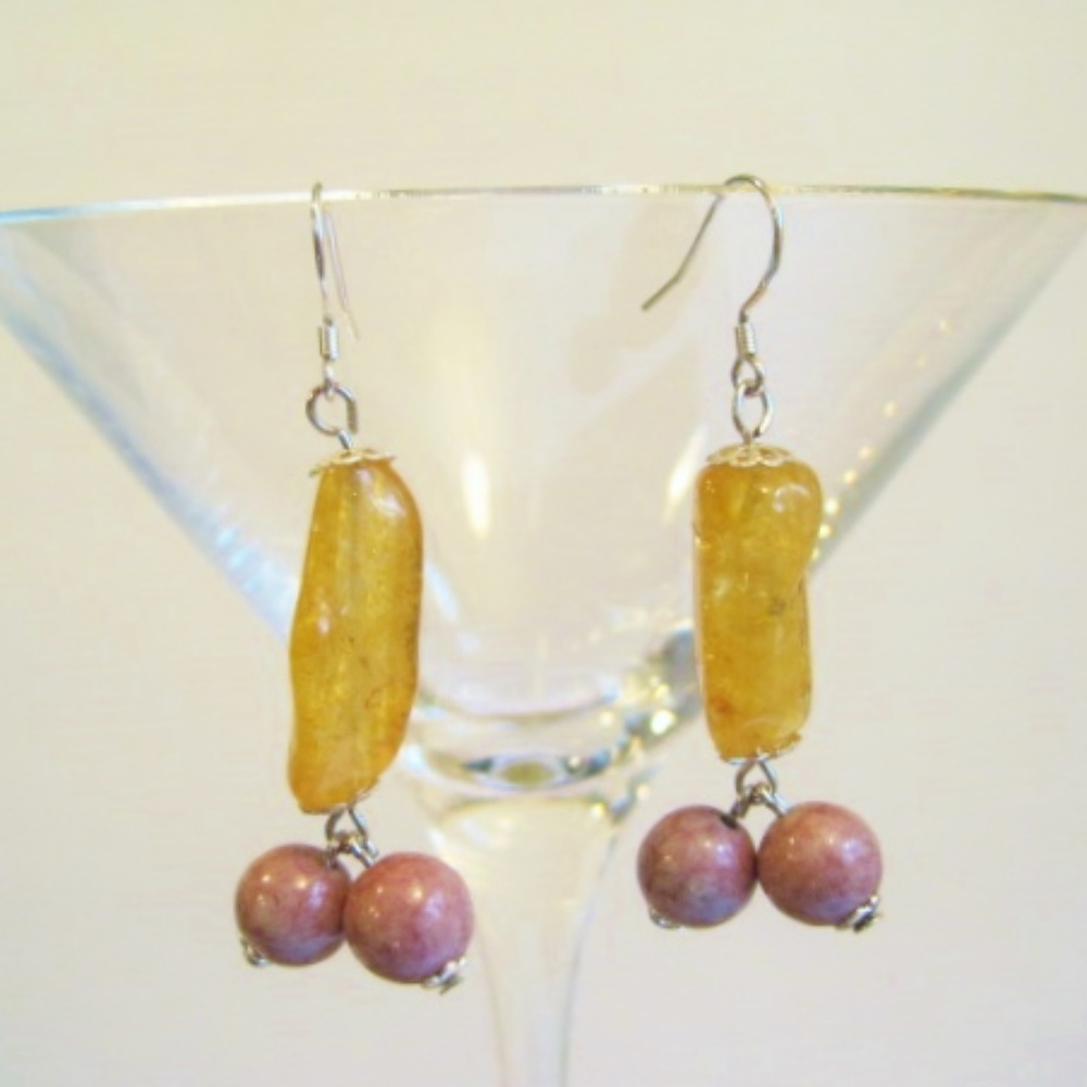 Citrine Yellow Earrings-Jasper-Gemstone Beads